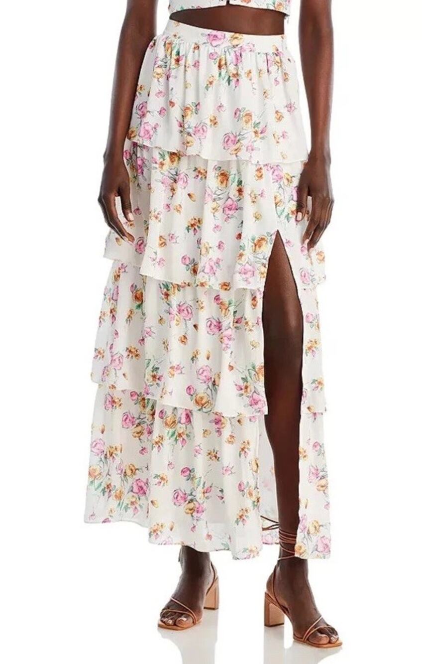 NWT WAYF Sienna Floral Tiered Maxi Skirt Side Slit Romantic Boho XS
